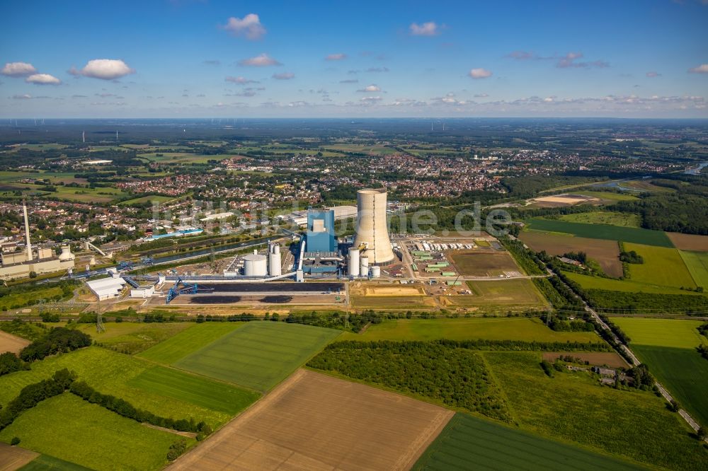 Datteln aus der Vogelperspektive: Kraftwerksanlagen des Kohle- Heizkraftwerkes Datteln 4 Uniper Kraftwerk in Datteln im Bundesland Nordrhein-Westfalen, Deutschland