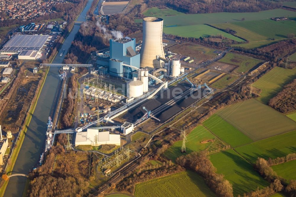 Luftbild Datteln - Kraftwerksanlagen des Kohle- Heizkraftwerkes Datteln 4 Uniper Kraftwerk in Datteln im Bundesland Nordrhein-Westfalen, Deutschland