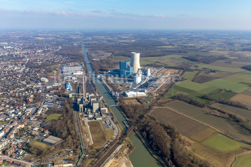 Luftaufnahme Datteln - Kraftwerksanlagen des Kohle- Heizkraftwerkes Datteln 4 Uniper Kraftwerk Im Löringhof in Datteln im Bundesland Nordrhein-Westfalen, Deutschland