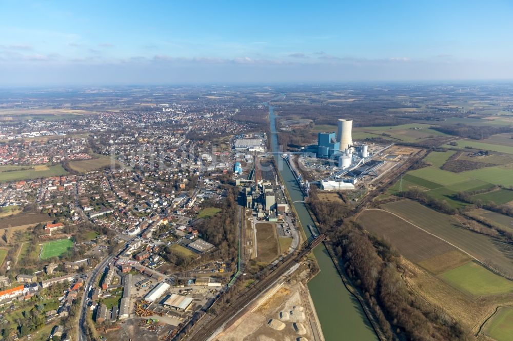 Datteln von oben - Kraftwerksanlagen des Kohle- Heizkraftwerkes Datteln 4 Uniper Kraftwerk Im Löringhof in Datteln im Bundesland Nordrhein-Westfalen, Deutschland