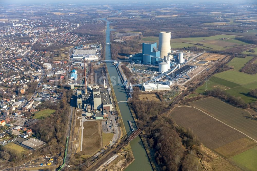 Datteln aus der Vogelperspektive: Kraftwerksanlagen des Kohle- Heizkraftwerkes Datteln 4 Uniper Kraftwerk Im Löringhof in Datteln im Bundesland Nordrhein-Westfalen, Deutschland