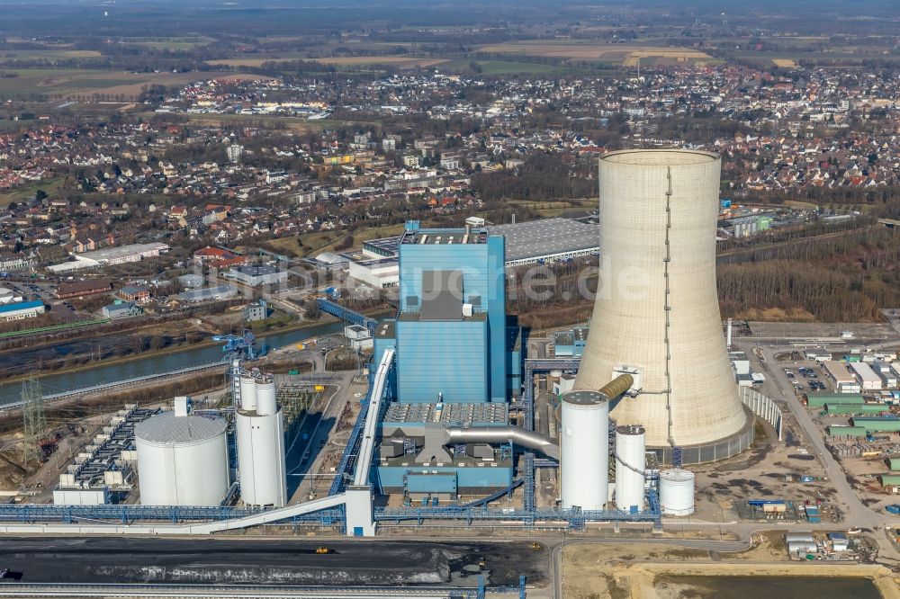 Luftaufnahme Datteln - Kraftwerksanlagen des Kohle- Heizkraftwerkes Datteln 4 Uniper Kraftwerk Im Löringhof in Datteln im Bundesland Nordrhein-Westfalen, Deutschland