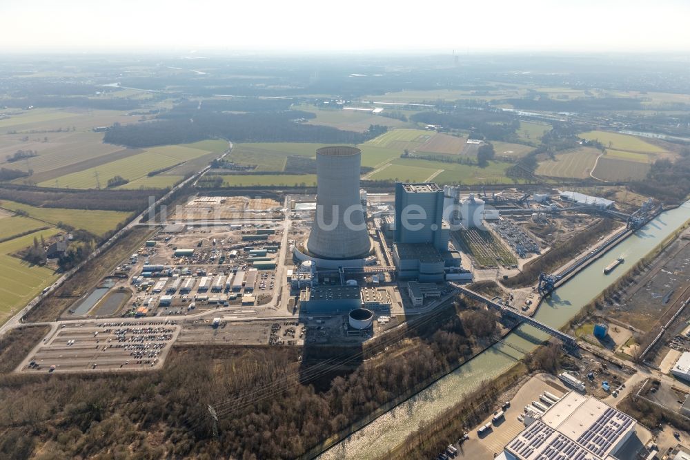 Datteln aus der Vogelperspektive: Kraftwerksanlagen des Kohle- Heizkraftwerkes Datteln 4 Uniper Kraftwerk Im Löringhof in Datteln im Bundesland Nordrhein-Westfalen, Deutschland