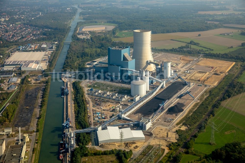 Datteln aus der Vogelperspektive: Kraftwerksanlagen des Kohle- Heizkraftwerkes Datteln 4 Uniper Kraftwerk Im Löringhof in Datteln im Bundesland Nordrhein-Westfalen, Deutschland