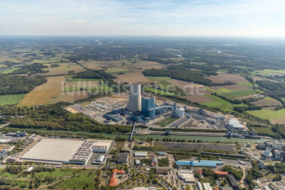 Datteln aus der Vogelperspektive: Kraftwerksanlagen des Kohle- Heizkraftwerkes Datteln 4 Uniper Kraftwerk Im Löringhof in Datteln im Bundesland Nordrhein-Westfalen, Deutschland