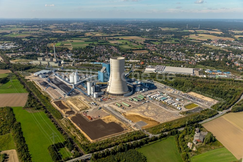 Datteln aus der Vogelperspektive: Kraftwerksanlagen des Kohle- Heizkraftwerkes Datteln 4 Uniper Kraftwerk Im Löringhof in Datteln im Bundesland Nordrhein-Westfalen, Deutschland