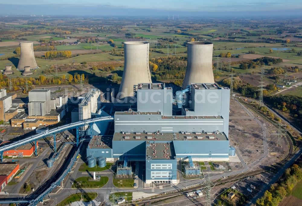 Luftbild Hamm - Kraftwerksanlagen des Kohle- Heizkraftwerkes der RWE Power im Stadtteil Schmehausen in Hamm im Bundesland Nordrhein-Westfalen