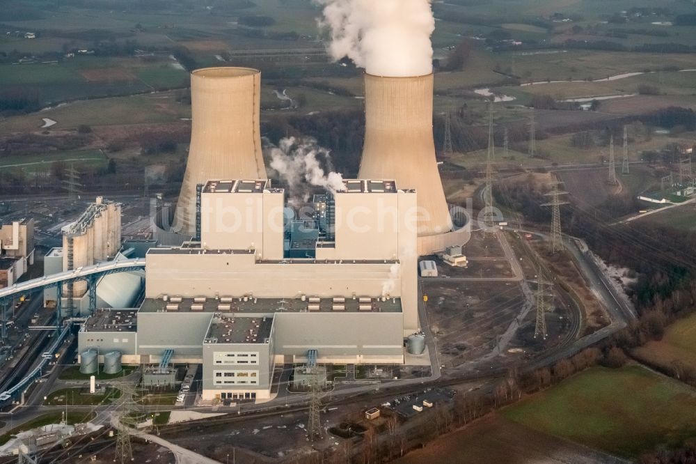 Luftbild Hamm - Kraftwerksanlagen des Kohle- Heizkraftwerkes der RWE Power im Stadtteil Schmehausen in Hamm im Bundesland Nordrhein-Westfalen