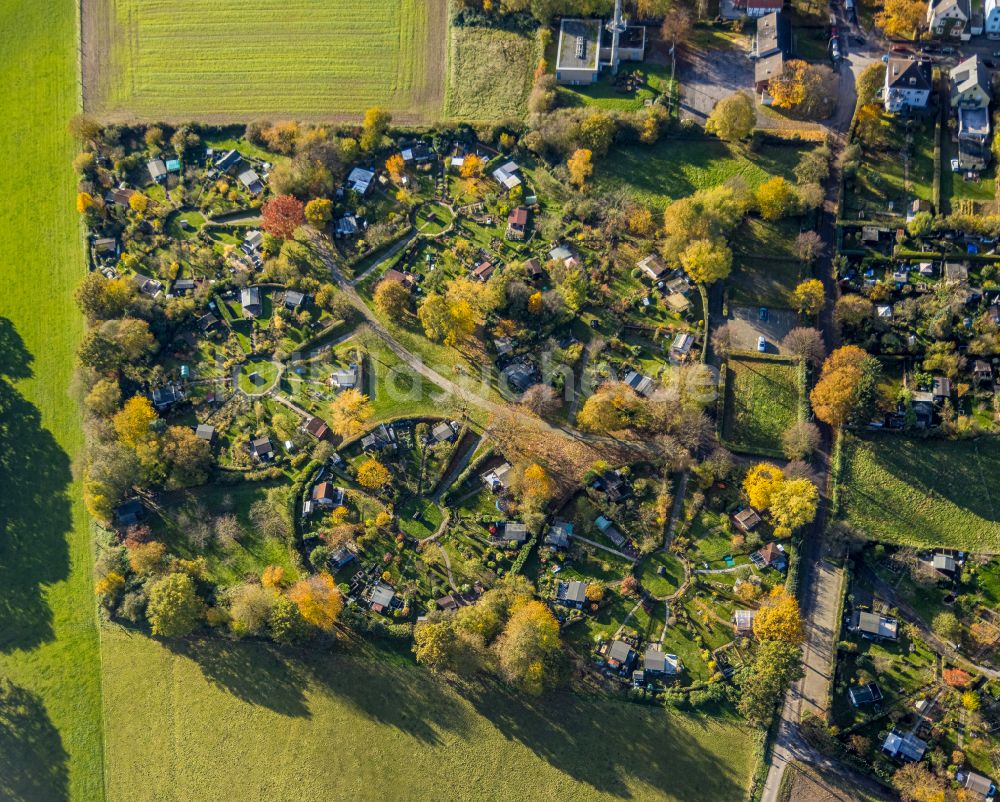 Luftbild Witten - Kreisförmig angeordnete Kleingartenanlagen einer Laubenkolonie in Witten im Bundesland Nordrhein-Westfalen, Deutschland