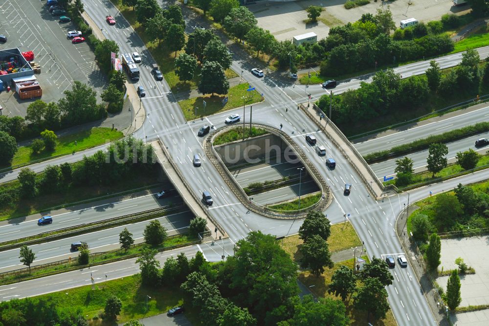 Fürth von oben - Kreisverkehr - Straßenverlauf in Fürth im Bundesland Bayern, Deutschland