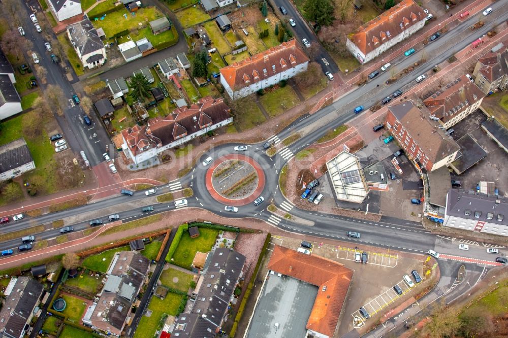 Gladbeck aus der Vogelperspektive: Kreisverkehr - Straßenverlauf Horster Straße und Marienstraße in Gladbeck im Bundesland Nordrhein-Westfalen