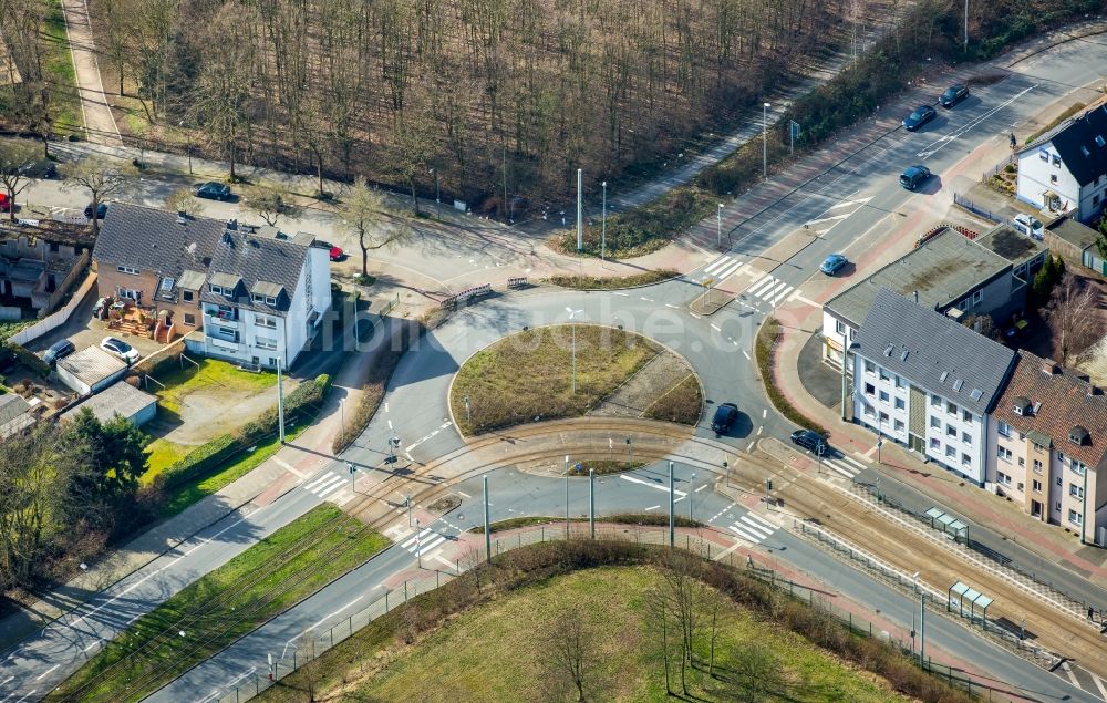 Herne aus der Vogelperspektive: Kreisverkehr - Straßenverlauf An den Klärbrunnen - Hordeler Straße im Ortsteil Wanne-Eickel in Herne im Bundesland Nordrhein-Westfalen
