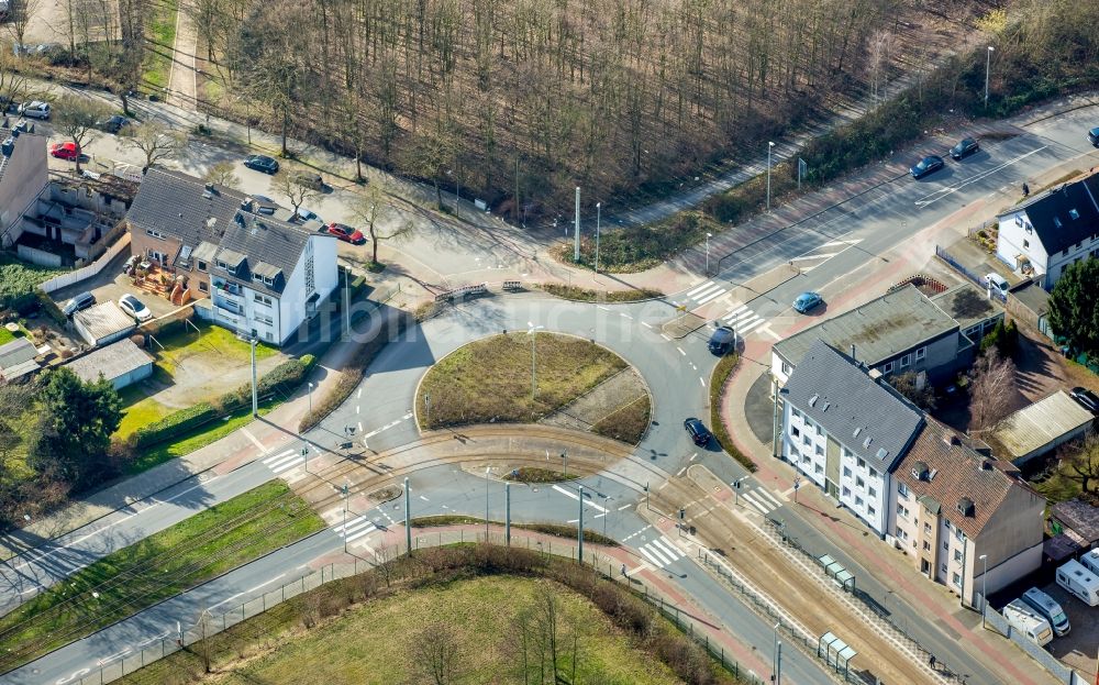 Luftbild Herne - Kreisverkehr - Straßenverlauf An den Klärbrunnen - Hordeler Straße im Ortsteil Wanne-Eickel in Herne im Bundesland Nordrhein-Westfalen