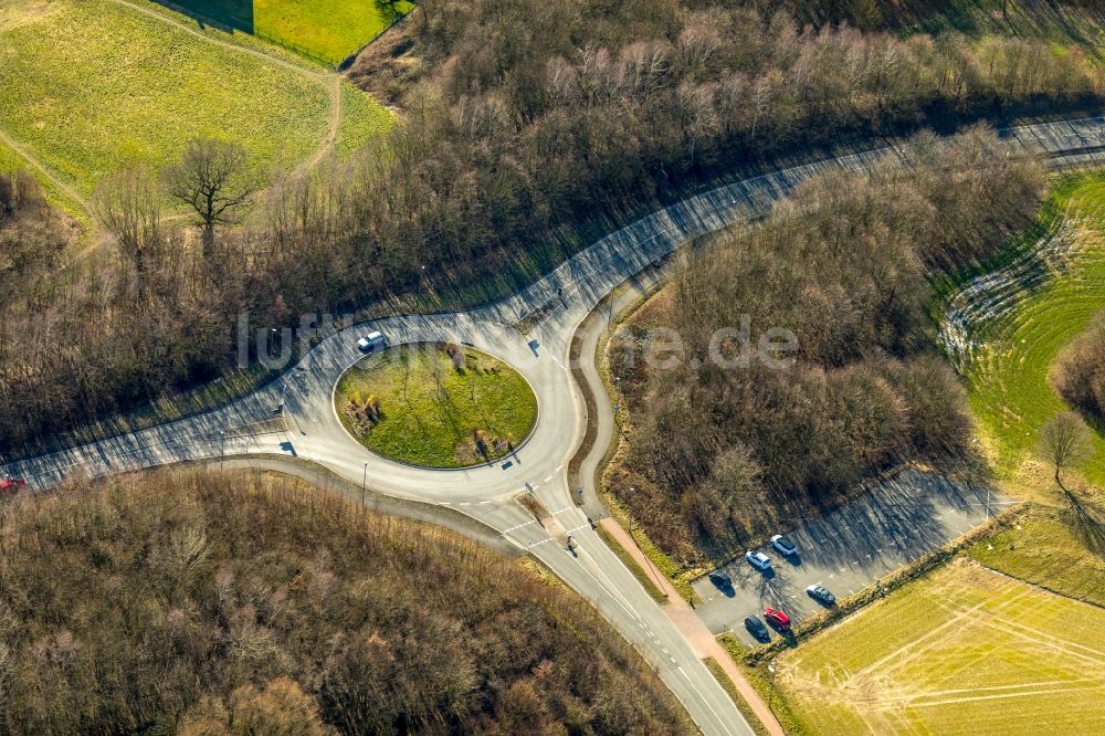 Luftbild Bönen - Kreisverkehr - Straßenverlauf an der Rhynerner Straße - Rudolf-Diesel-Straße in Bönen im Bundesland Nordrhein-Westfalen, Deutschland