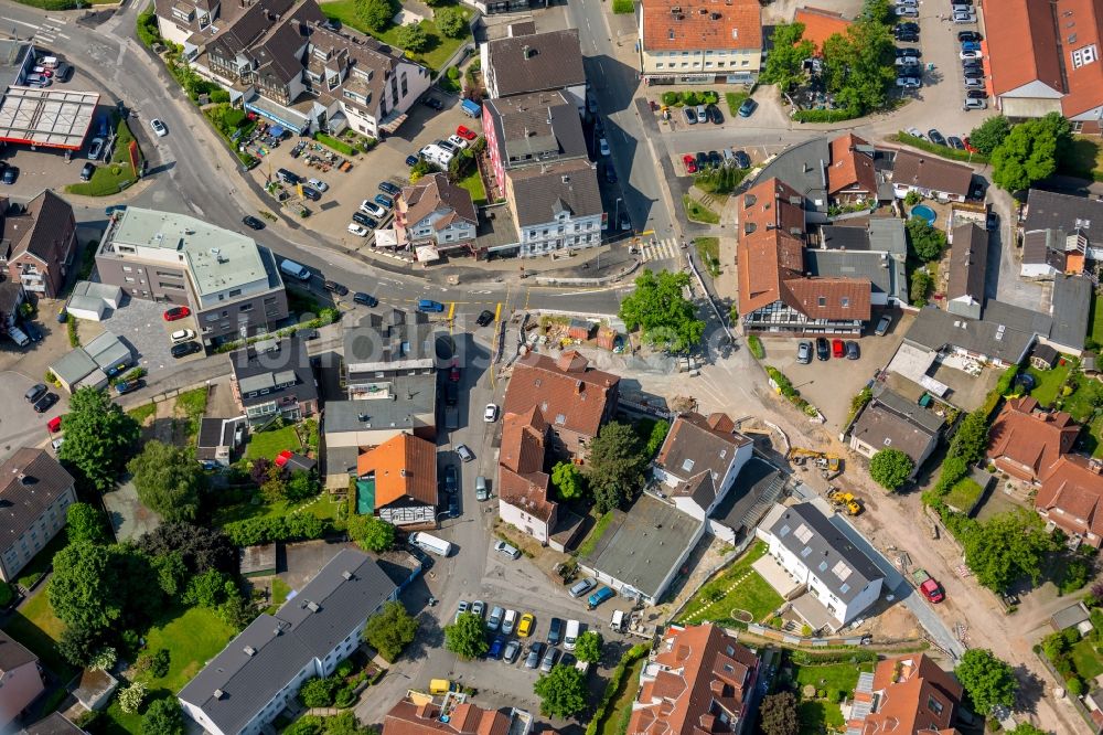 Luftbild Bochum - Kreisverkehr - Straßenverlauf der Schützenstraße, Am The und Im Kattenhagen im Ortsteil Wattenscheid in Bochum im Bundesland Nordrhein-Westfalen, Deutschland