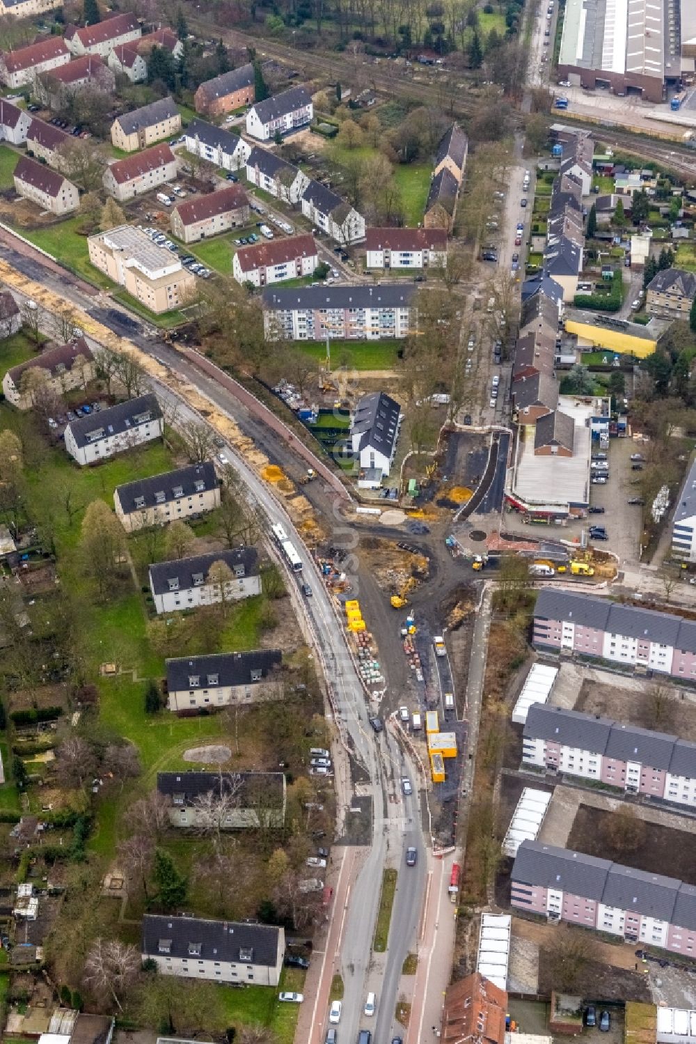 Gladbeck von oben - Kreuzungs- Umbau an der Wiesmannstraße - Breukerstraße - Horster Straße in Gladbeck im Bundesland Nordrhein-Westfalen, Deutschland