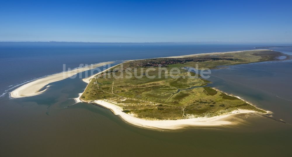 Spiekeroog aus der Vogelperspektive: Küste der Insel Spiekeroog als Teil der ostfriesischen Inseln im Wattenmeer im Bundesland Niedersachsen