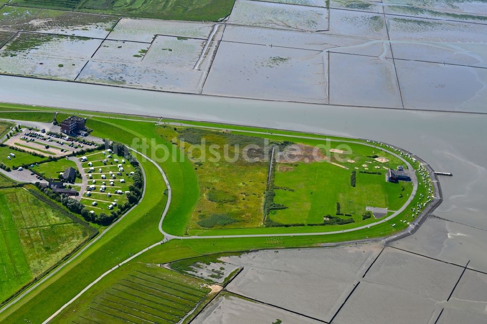 Luftbild Husum - Küsten- Landschaft mit Deich- Schutzstreifen in Husum im Bundesland Schleswig-Holstein, Deutschland