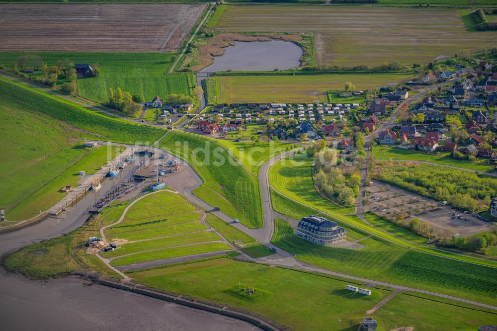 Luftbild Wurster Nordseeküste - Küsten- Landschaft mit Deich- Schutzstreifen in Wremen in Wurster Nordseeküste im Bundesland Niedersachsen