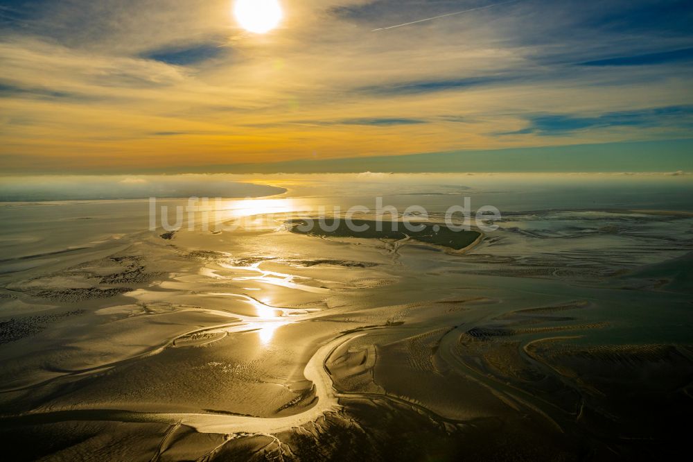 Luftbild Butjadingen - Küsten- Landschaft mit Salzwiesen auf der Insel Mellum in Butjadingen im Bundesland Niedersachsen, Deutschland