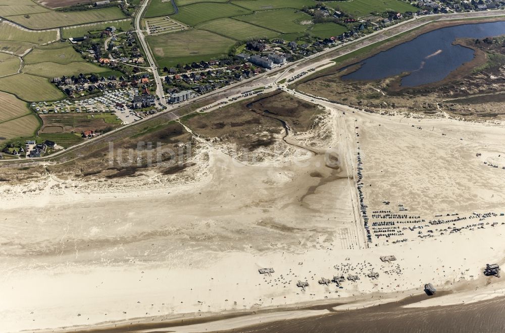 Sankt Peter-Ording von oben - Küsten- Landschaft am Sandstrand der Badestelle Ording Nord im Ortsteil Sankt Peter-Ording in Sankt Peter-Ording im Bundesland Schleswig-Holstein