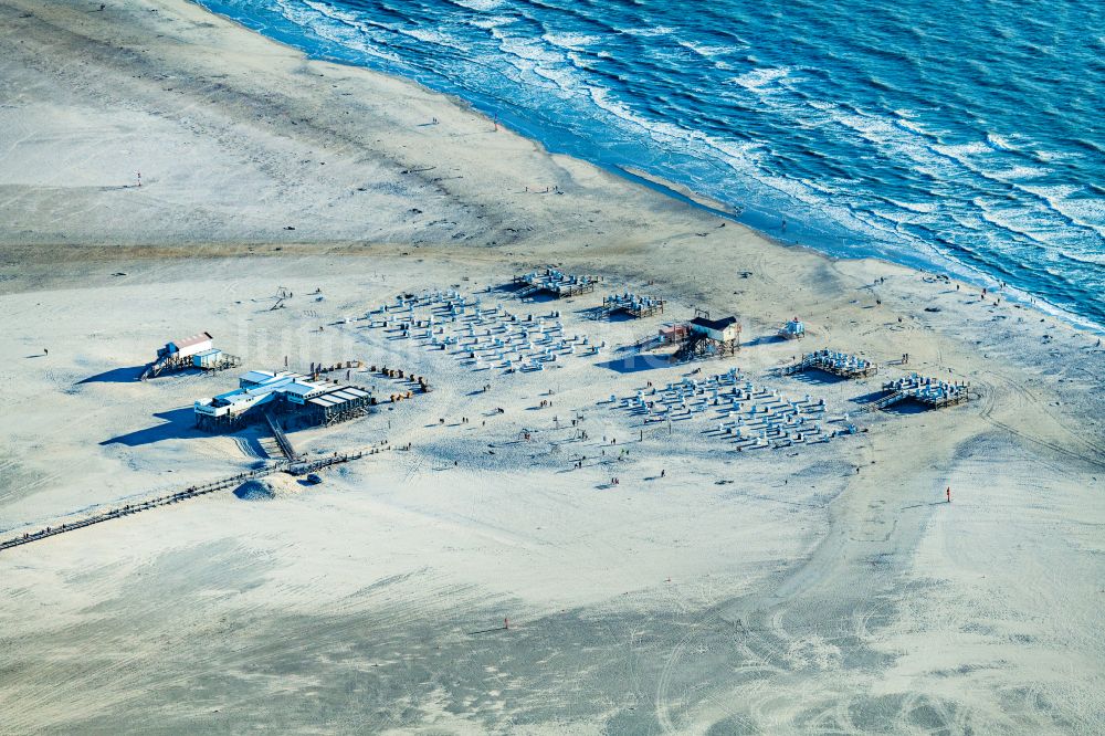 Luftbild Sankt Peter-Ording - Küsten- Landschaft am Sandstrand der Badestelle Ording Nord im Ortsteil Sankt Peter-Ording in Sankt Peter-Ording im Bundesland Schleswig-Holstein, Deutschland