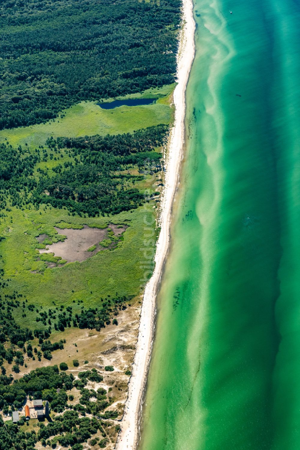 Luftaufnahme Born am Darß - Küsten- Landschaft am Sandstrand Am Darß in Born am Darß im Bundesland Mecklenburg-Vorpommern, Deutschland