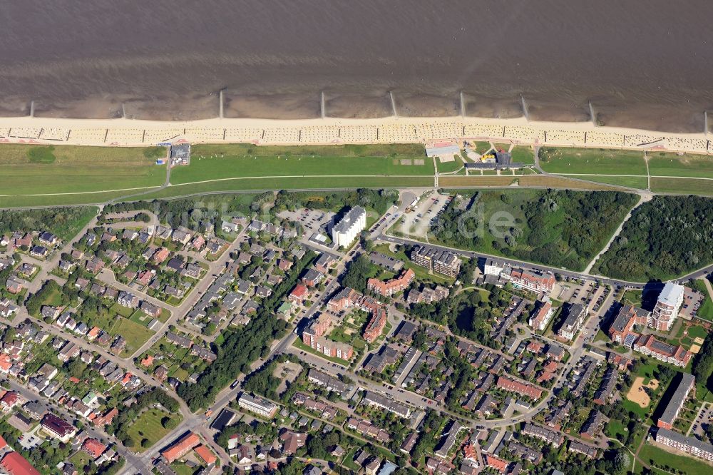 Luftbild Cuxhaven - Küsten- Landschaft am Sandstrand in Duhnen im Bundesland Niedersachsen