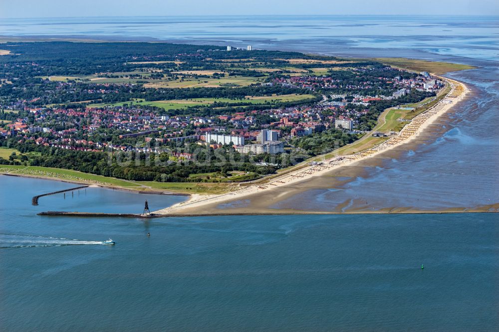 Cuxhaven von oben - Küsten- Landschaft am Sandstrand der Nordsee in Döse im Bundesland Niedersachsen