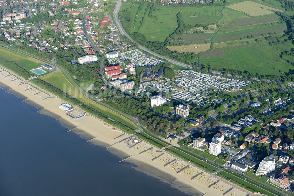 Luftbild Cuxhaven - Küsten- Landschaft am Sandstrand der Nordsee in Duhnen im Bundesland Niedersachsen