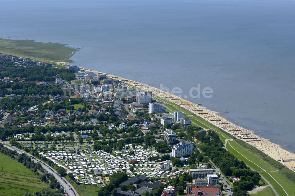 Luftbild Cuxhaven - Küsten- Landschaft am Sandstrand der Nordsee in Duhnen im Bundesland Niedersachsen