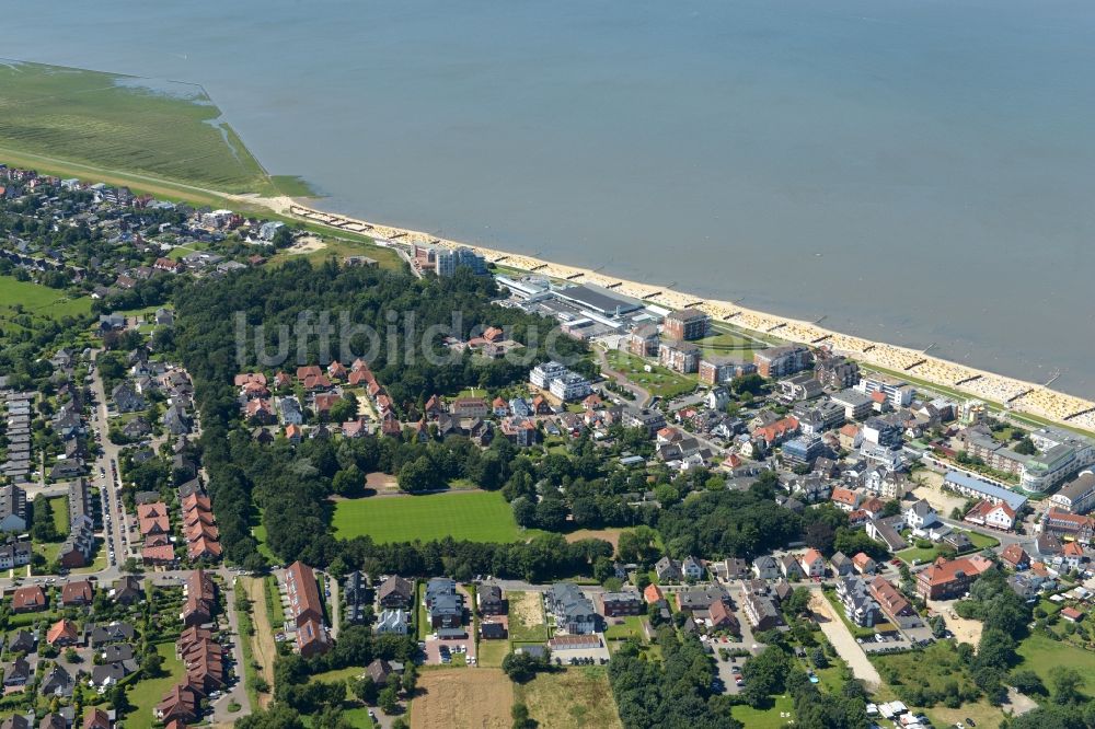 Luftbild Cuxhaven - Küsten- Landschaft am Sandstrand der Nordsee in Duhnen im Bundesland Niedersachsen