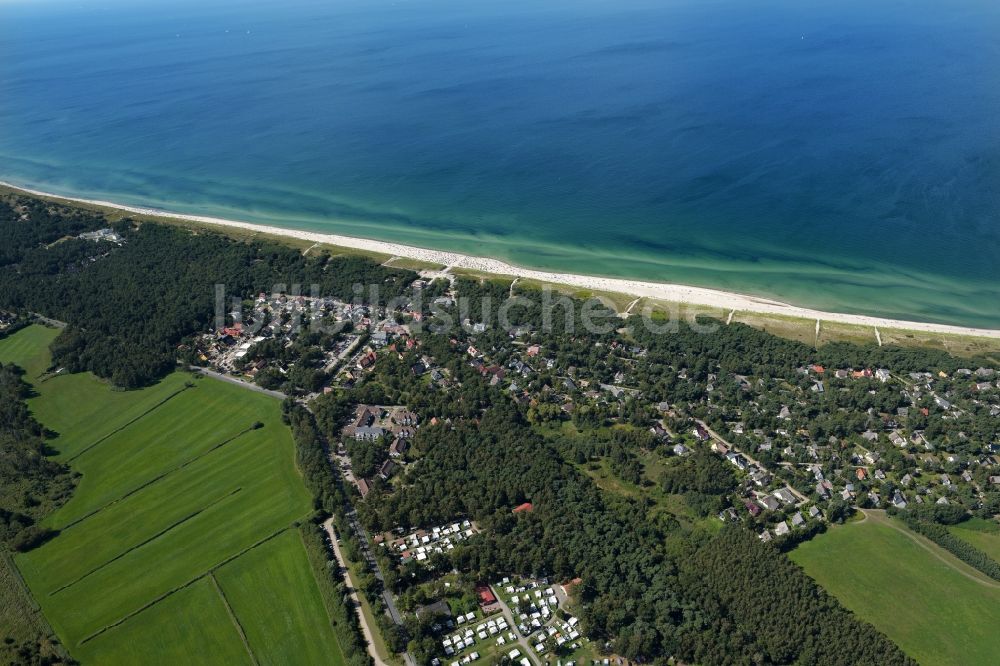 Dierhagen von oben - Küsten- Landschaft am Sandstrand der Ostsee im Ortsteil Neuhaus in Dierhagen im Bundesland Mecklenburg-Vorpommern