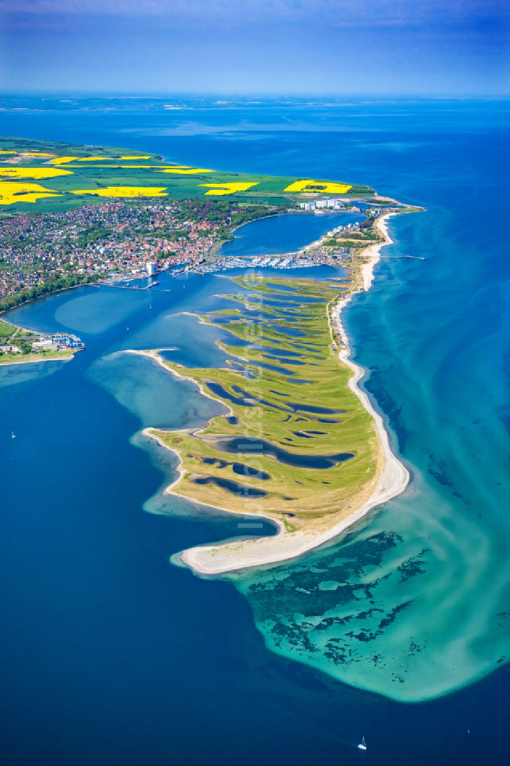 Luftaufnahme Heiligenhafen - Küstenbereich der Halb- Insel Graswarder - Heilgenhafen in Großenbrode im Bundesland Schleswig-Holstein