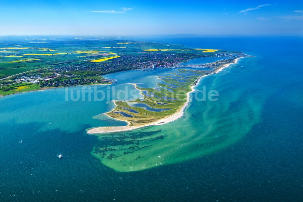 Heiligenhafen von oben - Küstenbereich der Halb- Insel Graswarder - Heilgenhafen in Großenbrode im Bundesland Schleswig-Holstein