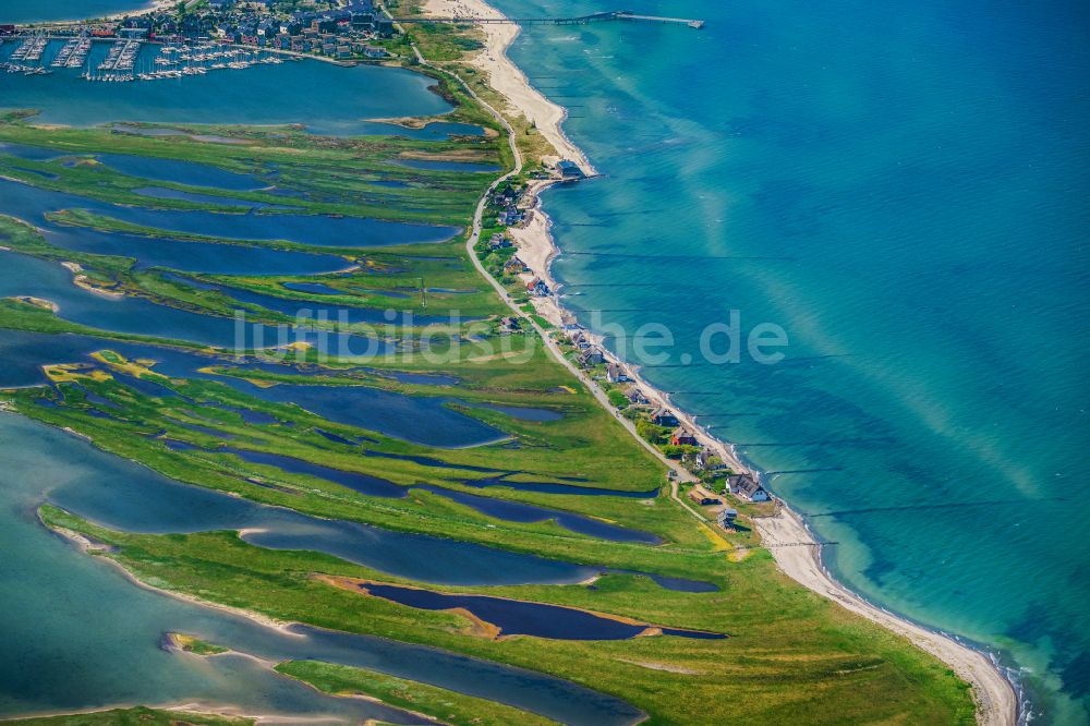 Luftaufnahme Heiligenhafen - Küstenbereich der Halb- Insel Graswarder - Heilgenhafen in Großenbrode im Bundesland Schleswig-Holstein