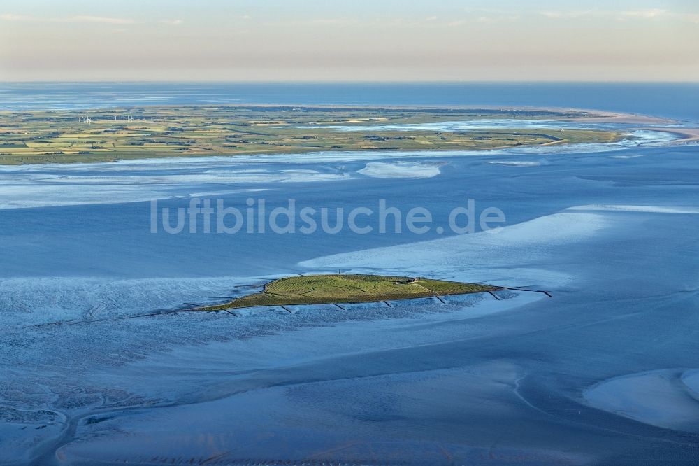 Hallig Südfall von oben - Küstenbereich der Nordsee - Insel in Hallig Südfall im Bundesland Schleswig-Holstein, Deutschland