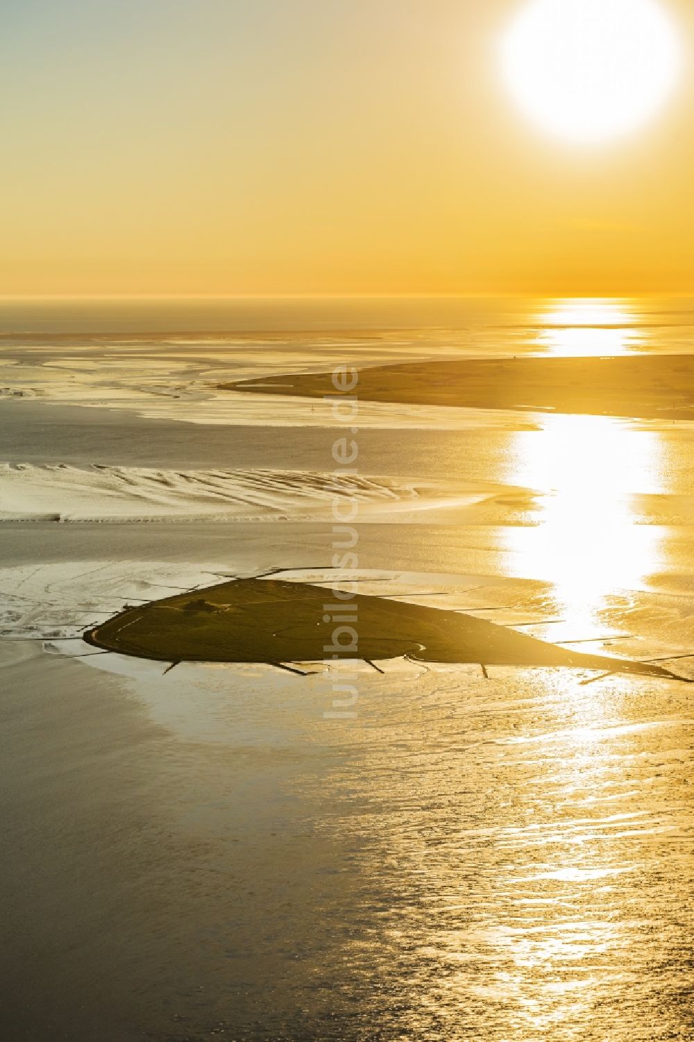 Hallig Südfall aus der Vogelperspektive: Küstenbereich der Nordsee - Insel in Hallig Südfall im Bundesland Schleswig-Holstein, Deutschland