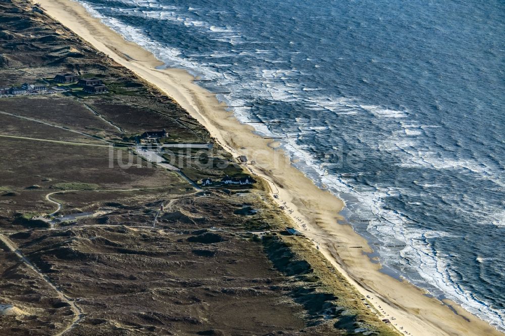 Kampen (Sylt) von oben - Küstenbereich der Nordsee - Insel in Kampen (Sylt) im Bundesland Schleswig-Holstein