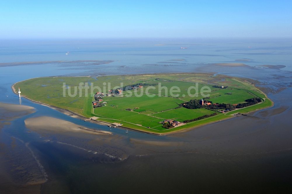 Luftaufnahme Insel Neuwerk - Küstenbereich der Nordsee - Insel Neuwerk im Bundesland Niedersachsen, Deutschland