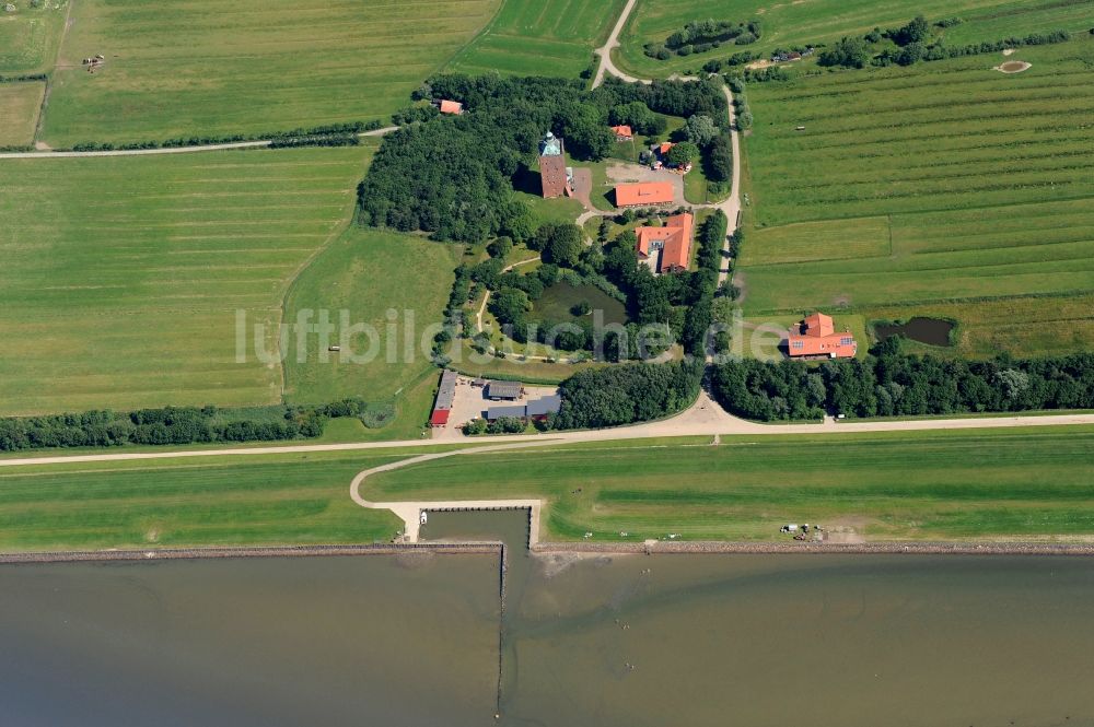 Insel Neuwerk von oben - Küstenbereich der Nordsee - Insel Neuwerk im Bundesland Niedersachsen, Deutschland