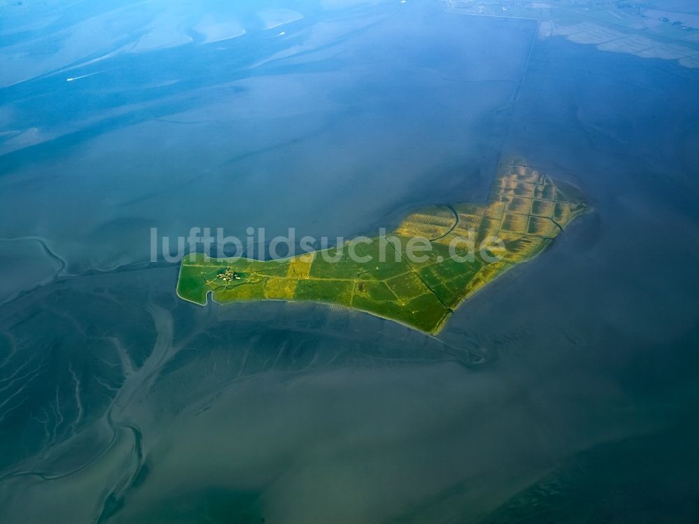 Oland aus der Vogelperspektive: Küstenbereich der Nordsee- Insel Oland im Wattenmeer im Bundesland Schleswig-Holstein, Deutschland