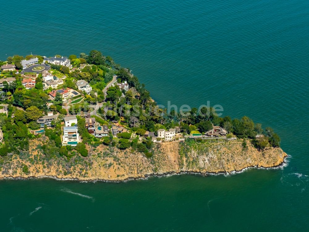 Luftbild Belvedere Tiburon - Küstenbereich der Richardson Bay - Insel in Belvedere Tiburon in USA