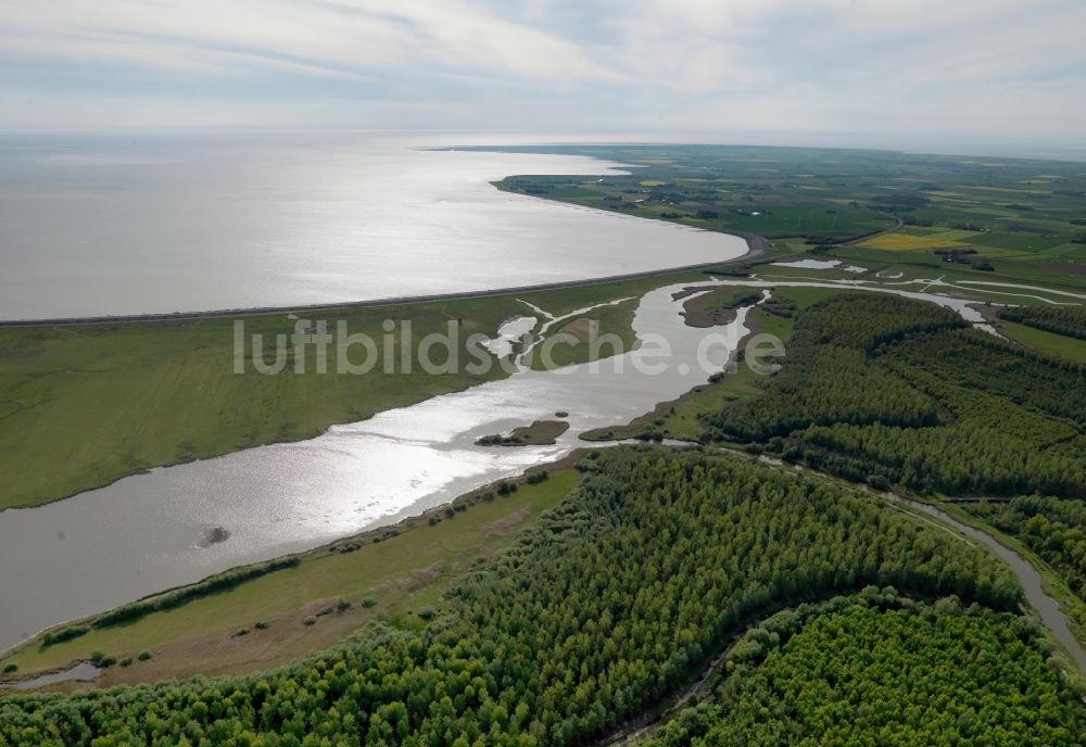 Luftaufnahme Tönning - Küstenlandschaft und Deich in Tönning im Bundesland Schleswig-Holstein