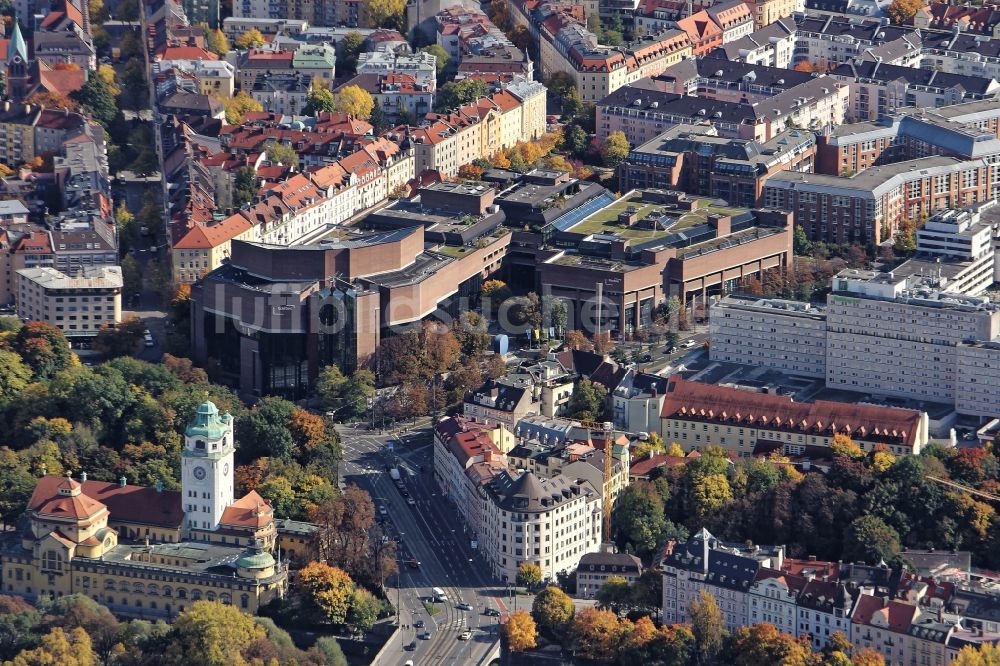 Luftbild München - Kultur- und Kunst- Zentrum im Akademiegebäude Gasteig und Müllersches Volksbad in München im Bundesland Bayern