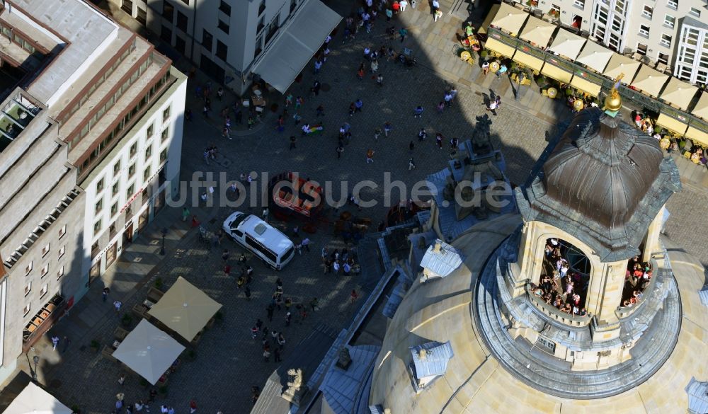 Dresden von oben - Kuppel der Dresdner Frauenkirche auf dem Neumarkt in Dresden im Bundesland Sachsen