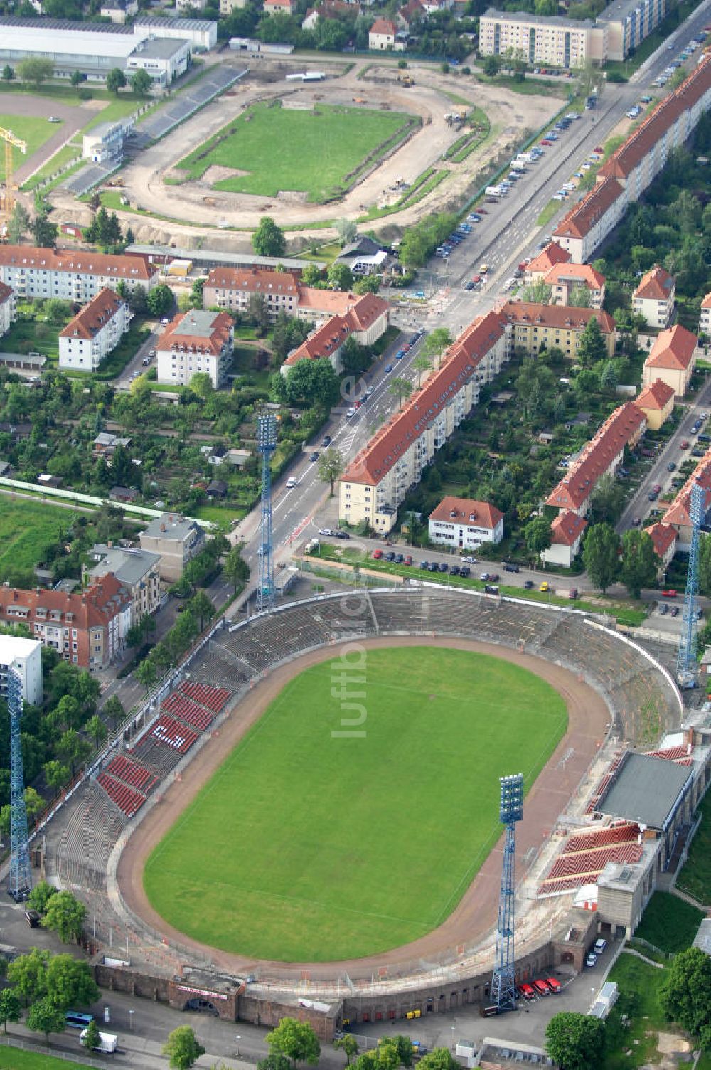 Luftaufnahme Halle an der Saale - Kurt-Wabbel-Stadion in Halle an der Saale in Sachsen-Anhalt