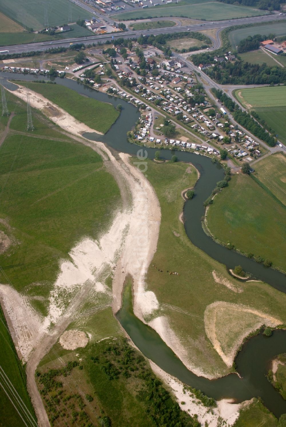 Luftbild Hamm - Kurven und Rundungen im Flußverlauf der Lippe an den Lippewiesen bei Hamm im Bundesland Nordrhein-Westfalen