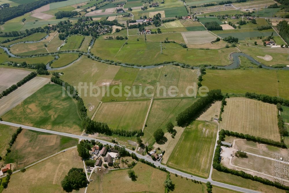 Luftbild Hamm - Kurven und Rundungen im Flußverlauf der Lippe an den Lippewiesen bei Hamm im Bundesland Nordrhein-Westfalen