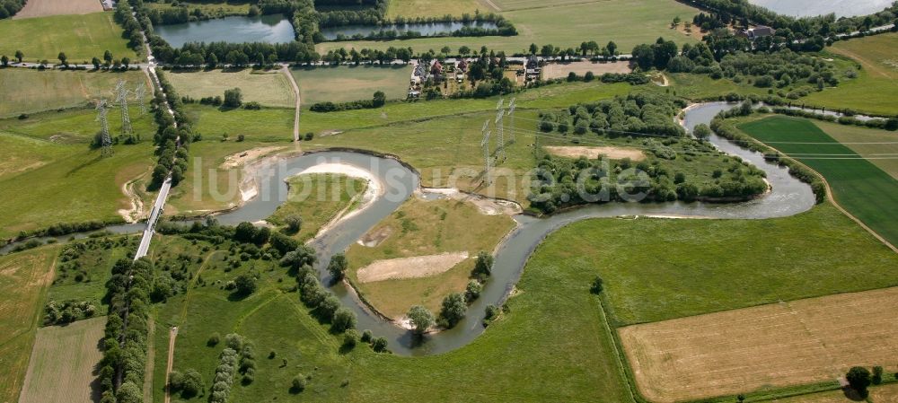 Luftbild Hamm - Kurven und Rundungen im Flußverlauf der Lippe an den Lippewiesen bei Hamm im Bundesland Nordrhein-Westfalen